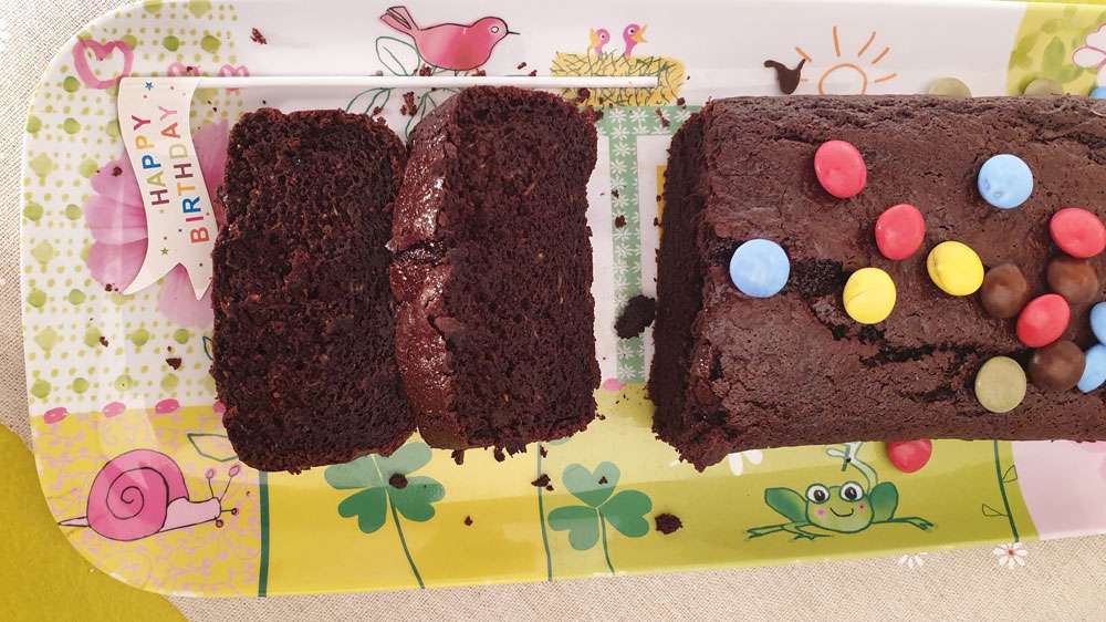 Le cake au chocolat, farine de glands et courgette