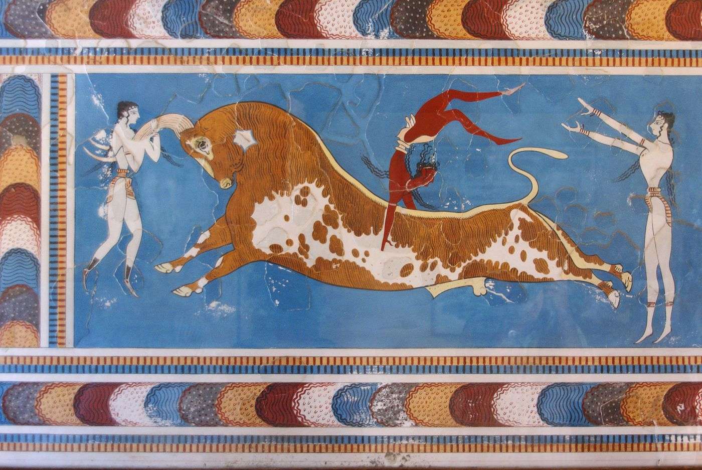 Fresque minoenne du saut du taureau, palais de Knossos