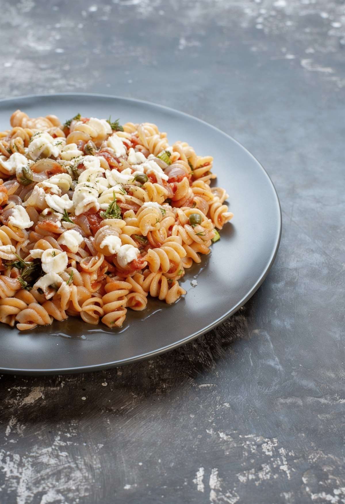 Fusilli à l anthotyro et aux tomates séchées, câpres et origan, recette crétoise express