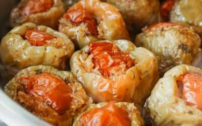 Legumes farcis a la feta – gemista grec au four