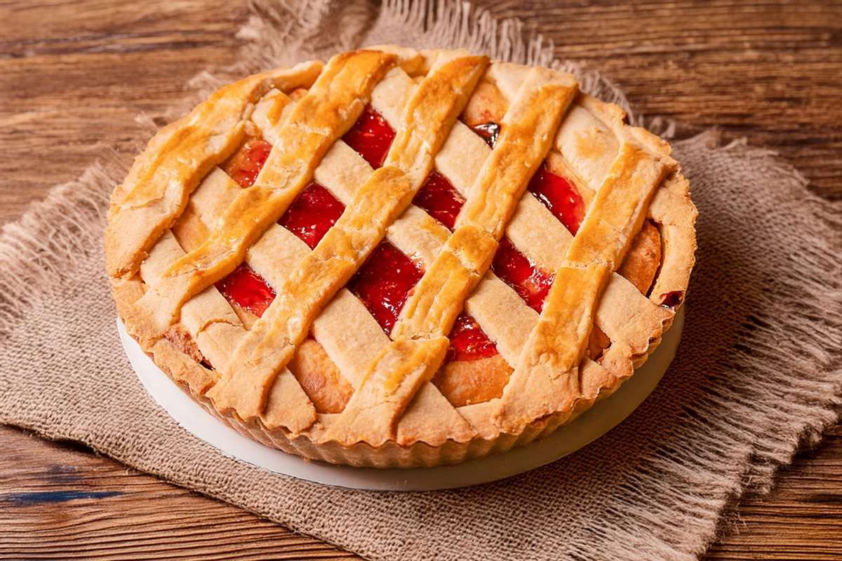 Pasta flora à la confiture de fraises, tarte grecque grillagée