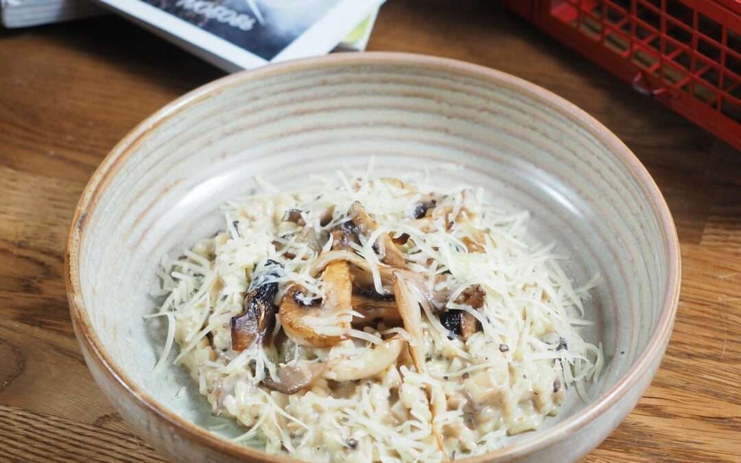 Pates kritharaki (langues d&rsquo;oiseaux) aux champignons sauvages et feta