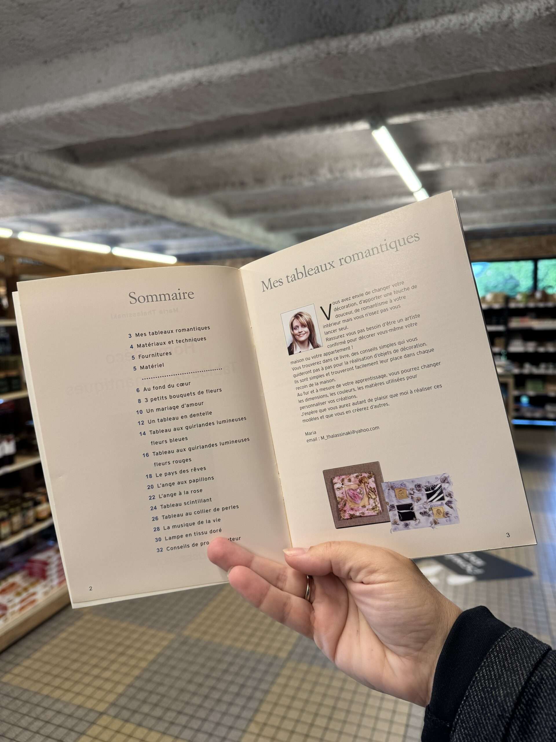 L'histoire de mes livres, du home déco au livre de cuisine grecque vegan 3 Le sommaire du livre Home déco Tableaux romantiques, avec le portrait de Maria à l'époque