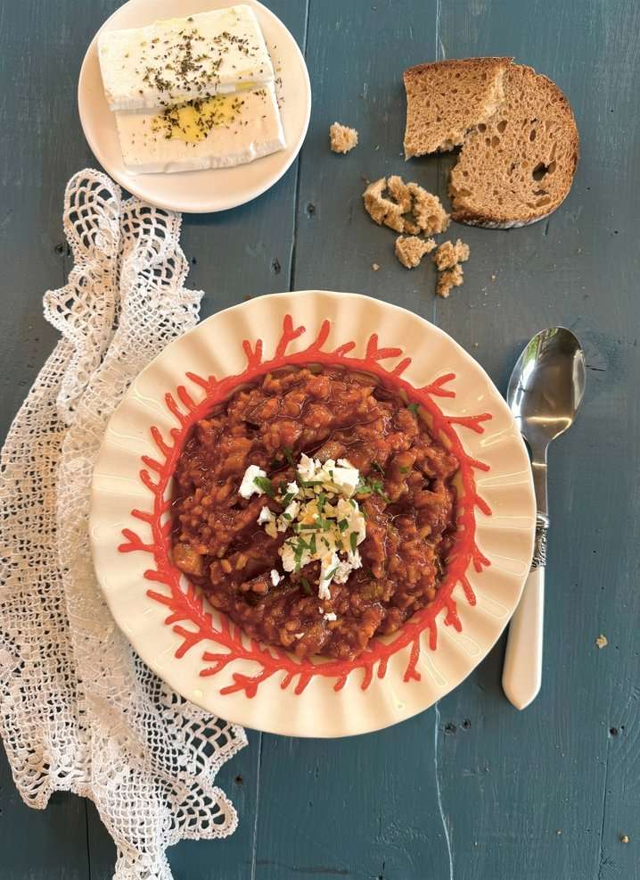 Grèce vegan, mon livre : la visite en avant-première, trois jours avant sa sortie 12 Le riz aux aubergines, melitzanopilafo, une page du livre Grèce vegan