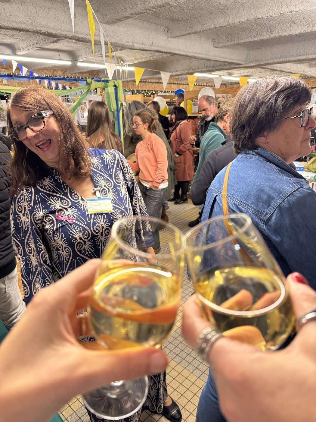 Deux verres levés pendant la soirée de lancement du livre Grèce vegan